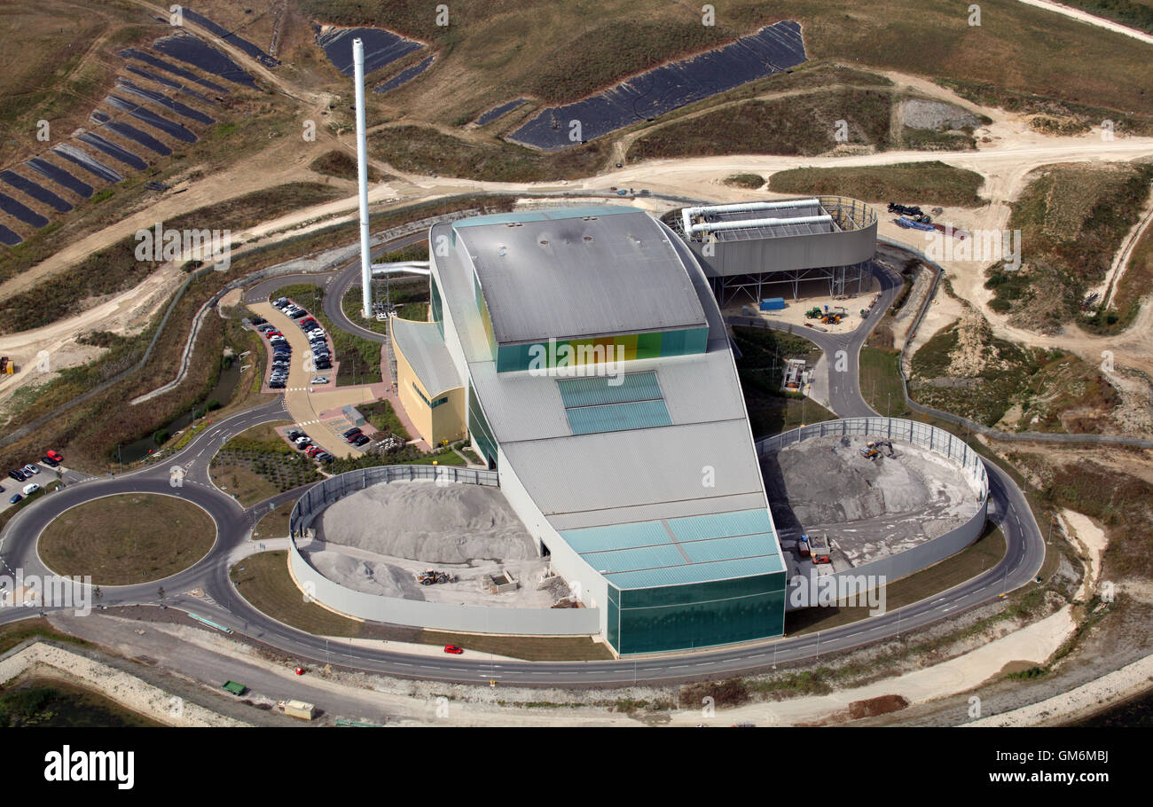 Luftaufnahme von Ardley EFW Kraftwerk betrieben von Viridor, Oxfordshire, Vereinigtes Königreich Stockfoto