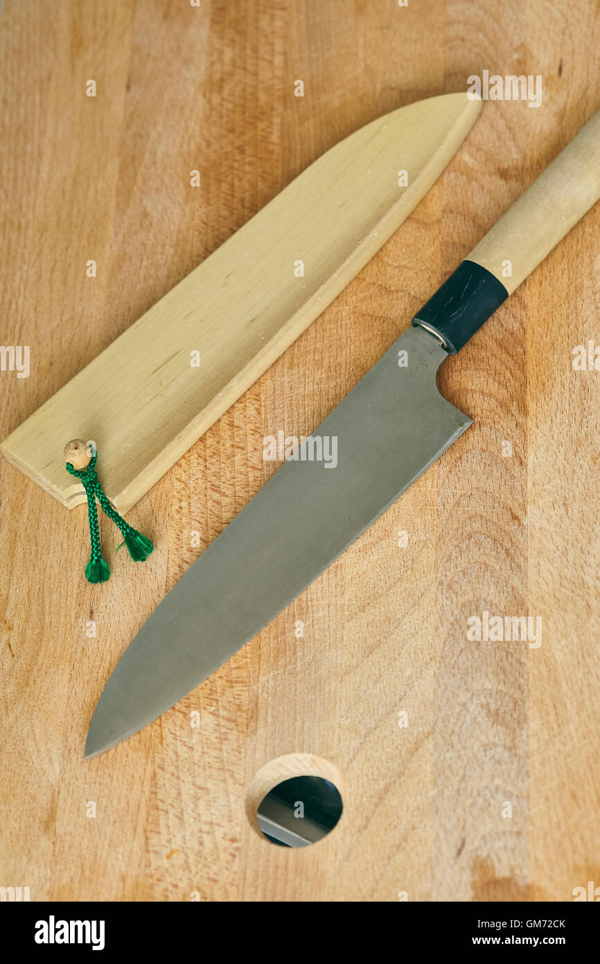 detaillierte Stück Besteck benannt Santoku handgefertigt in japan Stockfoto