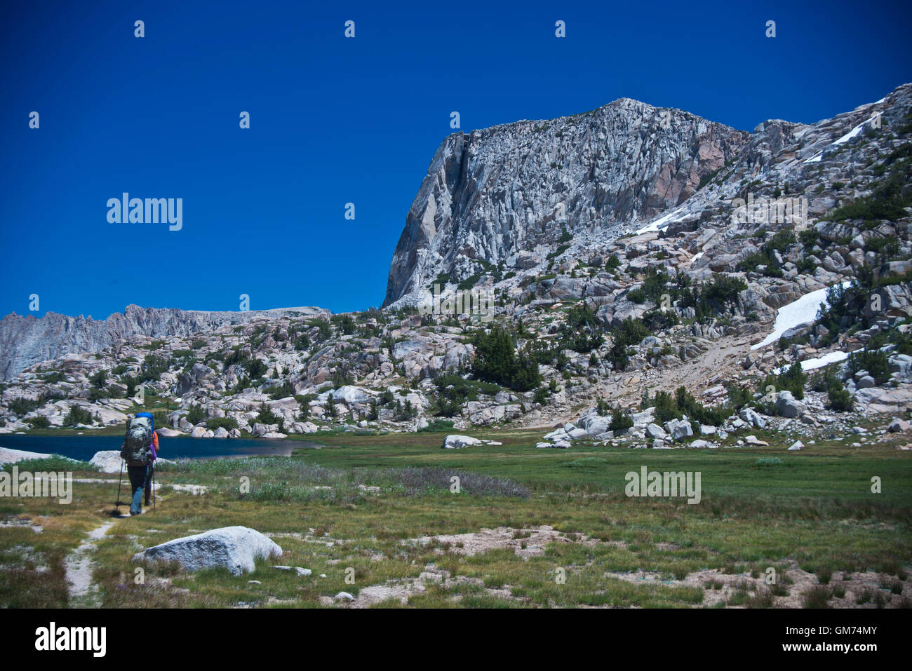 Wanderer in der Nähe von Snow Lake in der Hoover & Yosemite Wilderness, Humbolt-Toiyabe National Forest, CA Stockfoto