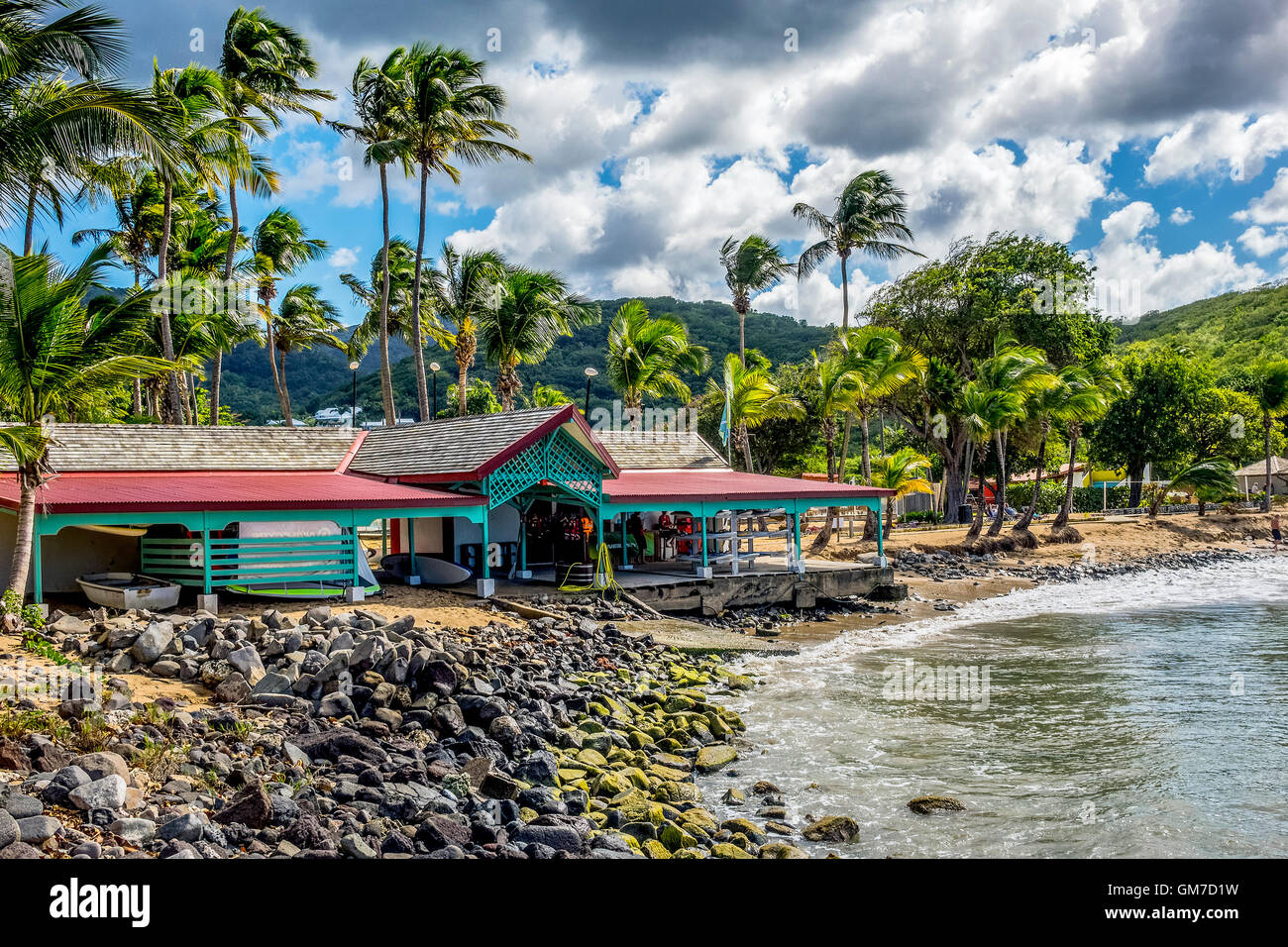 Gebäude am Strand Guadeloupe West Indies Stockfoto