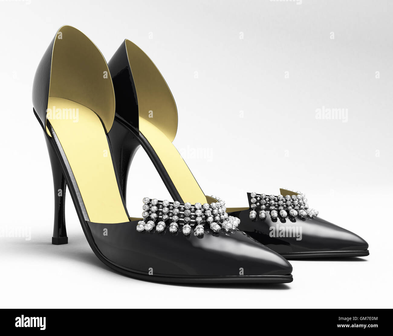 Schwarze Lackleder Damen high heels Stockfoto