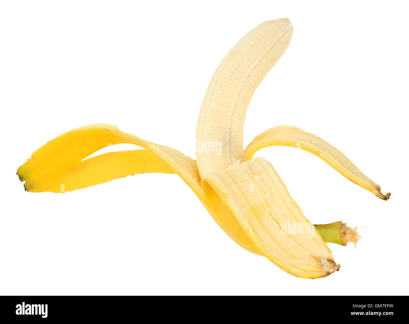 Einzelne gelbe Banane und schälen Stockfoto