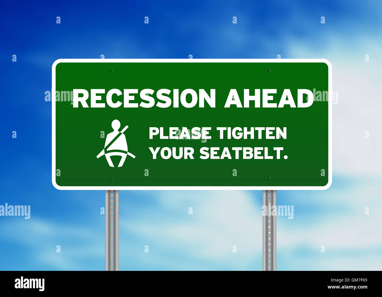 Grüne Verkehrszeichen - Rezession voraus Stockfoto