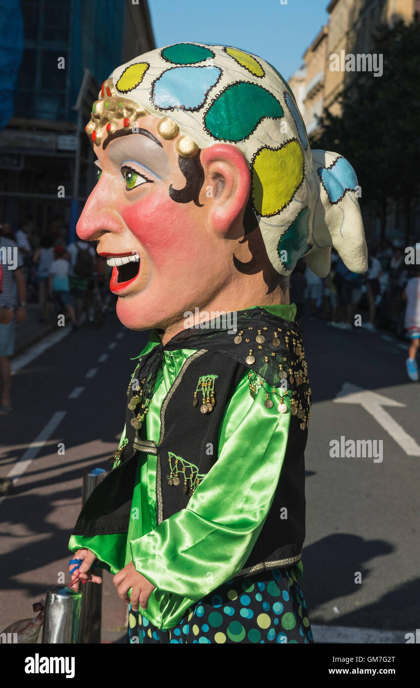 Cabezudo Figur oder Big Head bei San Sebastian August Semana Grande feria Stockfoto