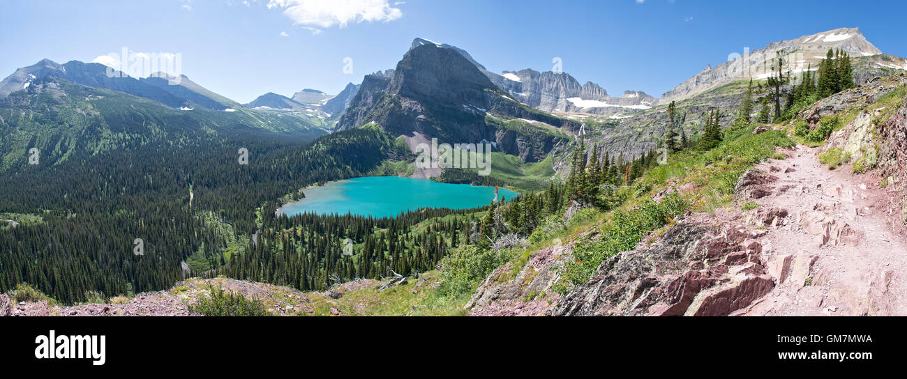 Panoramische Ansicht der Grinnell Lake im Glacier-Nationalpark im US-Bundesstaat Montana. Stockfoto