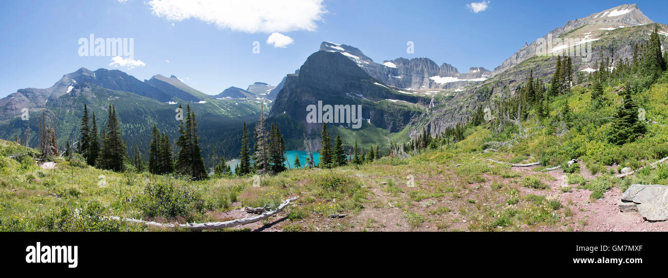 Panoramische Ansicht der Grinnell Lake im Glacier-Nationalpark im US-Bundesstaat Montana. Stockfoto