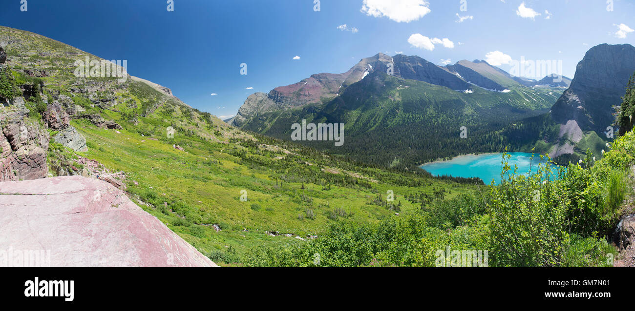 Panoramische Ansicht der Grinnell Lake im Glacier-Nationalpark im US-Bundesstaat Montana. Stockfoto