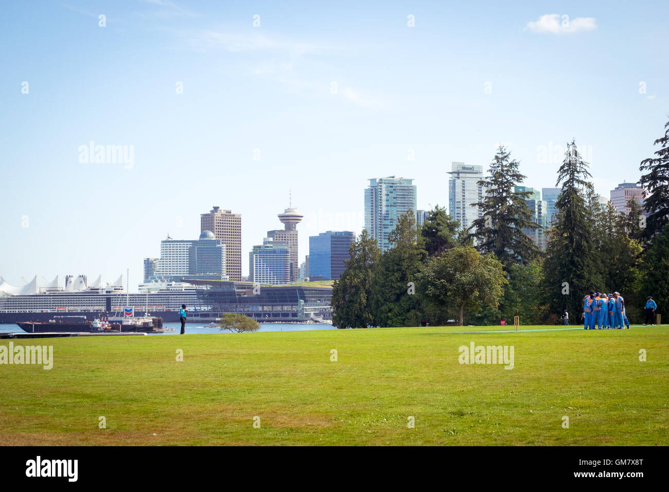 Fussball im Stanley Park in Vancouver, British Columbia, Kanada. Stockfoto
