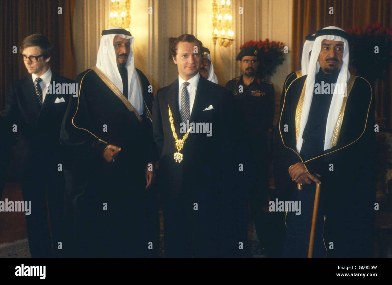 König CARL XVI GUSTAF von Schweden mit König Khalid von Saudi-Arabien Stockfoto