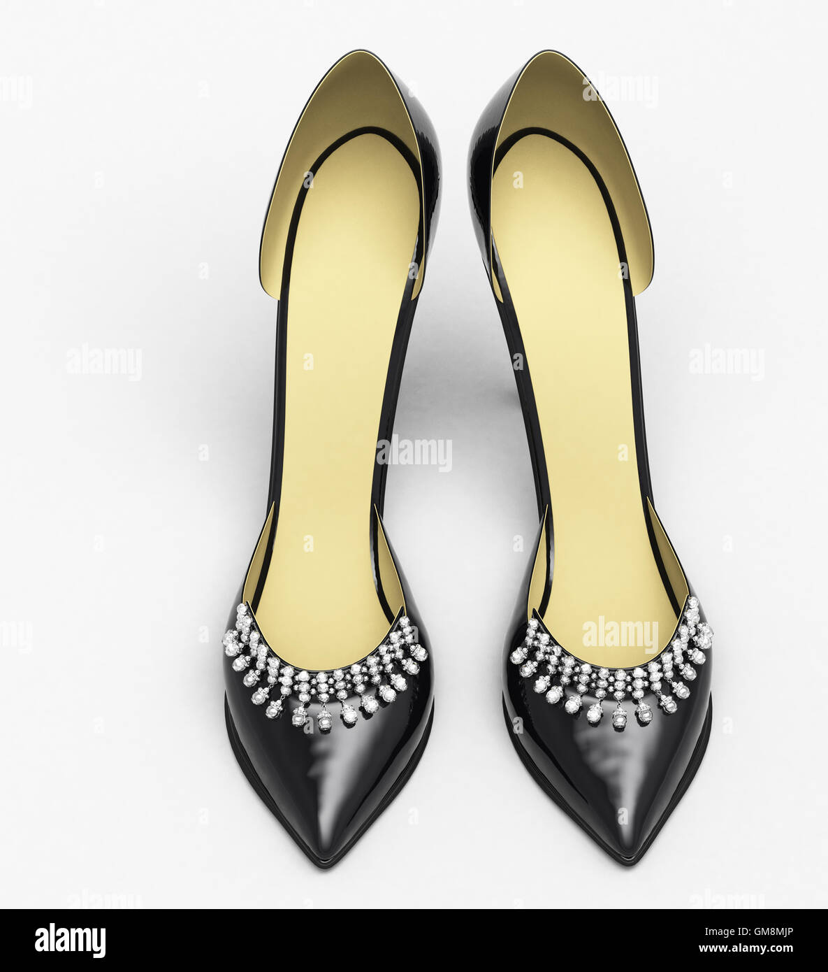 Schwarze Lackleder Damen high heels Stockfoto
