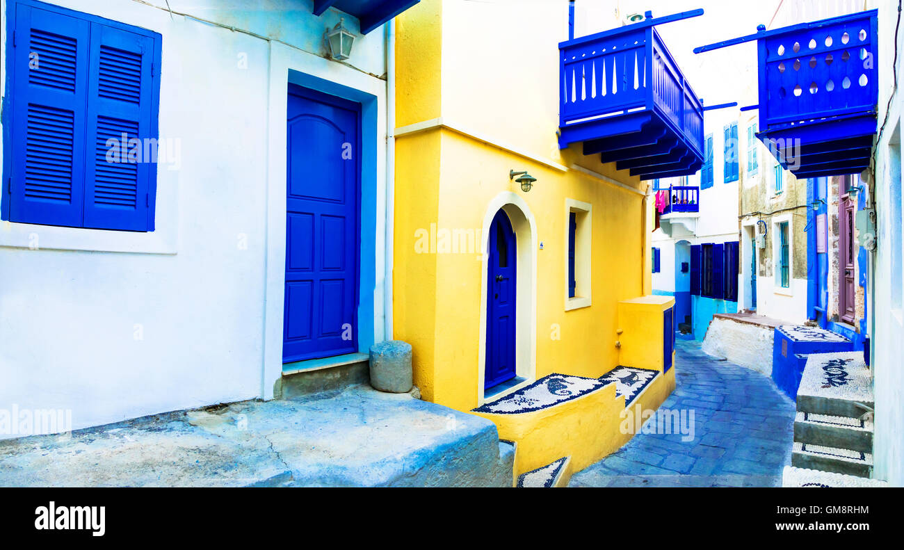 Bunte Straßen von Nisyros Insel, Griechenland Stockfoto