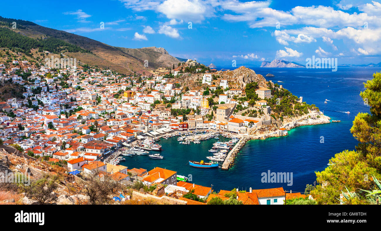 Ansicht der wunderschönen griechischen Insel Hydra, Saronischen Golf Stockfoto