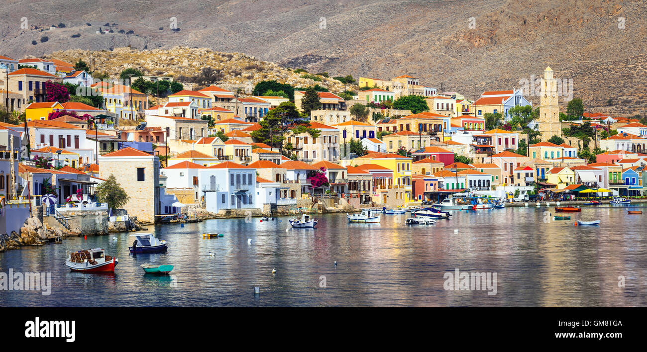 schöne authentische Insel Chalki, Dodekanes, Griechenland Stockfoto