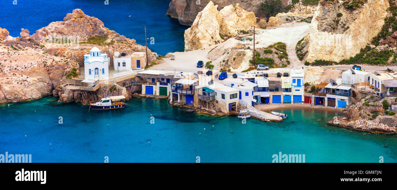 authentische Griechenland - traditionelles Fischerdorf Fyropotamos, Insel Milos Stockfoto