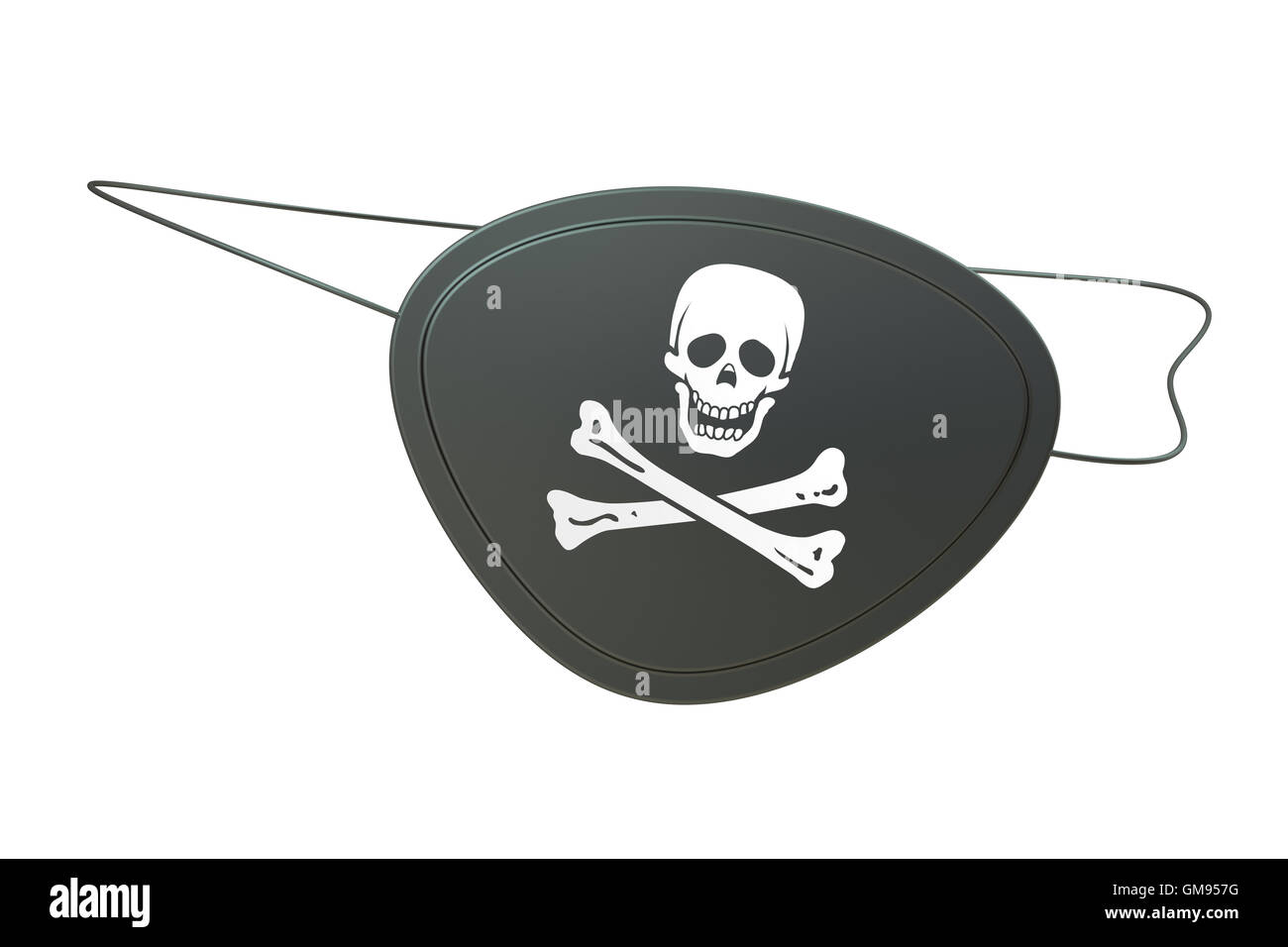 Schwarzes Leder Piraten Augenklappe, 3D-Rendering isolierten auf weißen Hintergrund Stockfoto