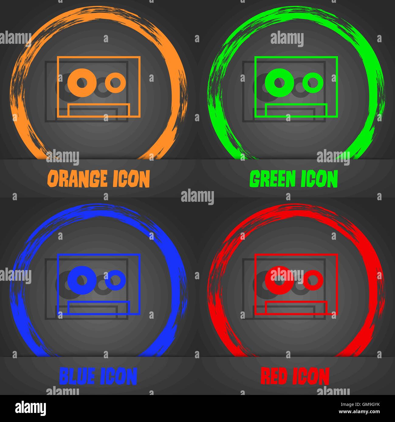 Kassette-Schild-Symbol. Audiokassette Symbol. Moderne stilvolle. In orange, grün, blau, rot-Design. Vektor Stock Vektor