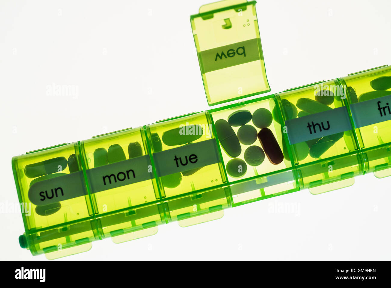 Nahaufnahme des wöchentlichen Pille organizer Stockfoto