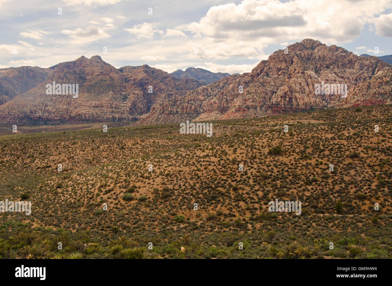 Nevada, Red Rock Canyon, bewölkter Himmel über Felsen Berge Stockfoto