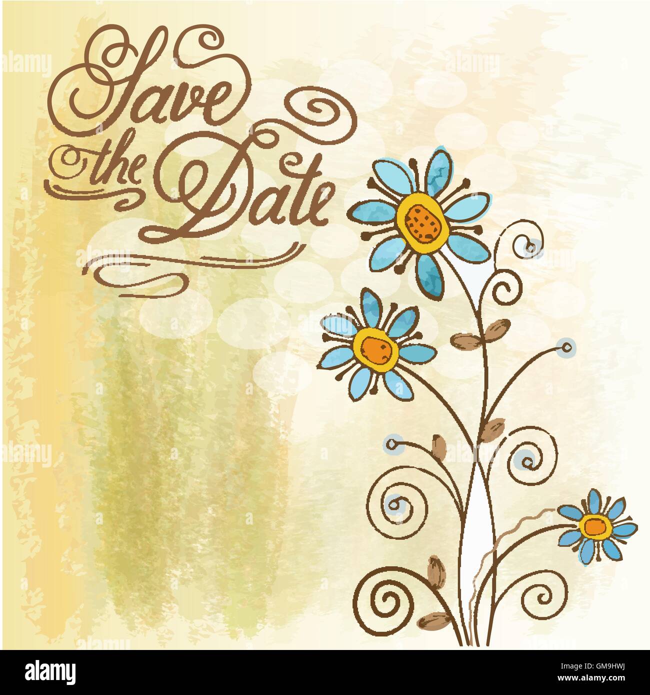 Aquarell Blumen Karte mit Nachricht "Save the Date" Stock Vektor