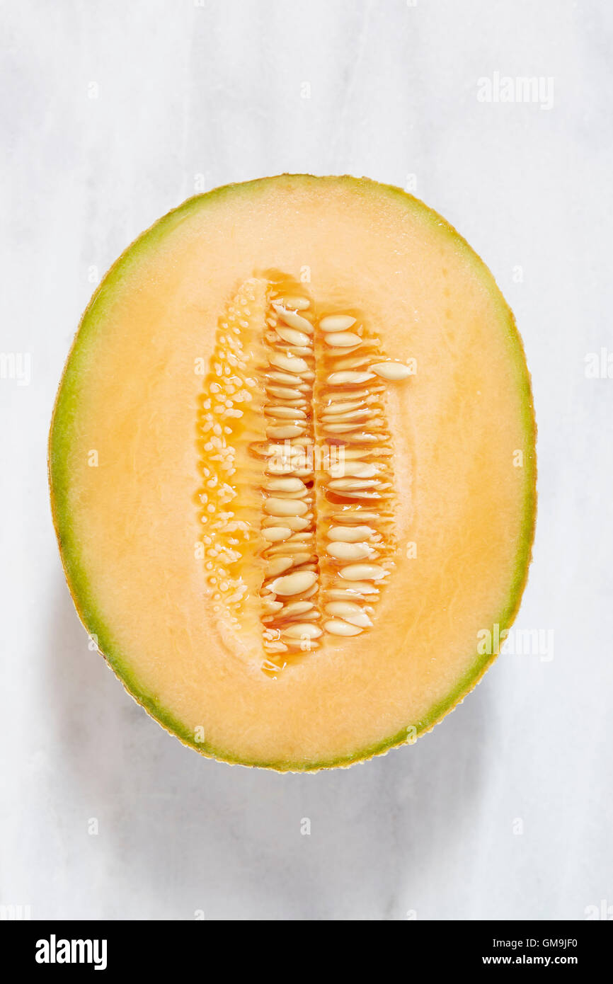 Draufsicht der halbierten Melone Stockfoto