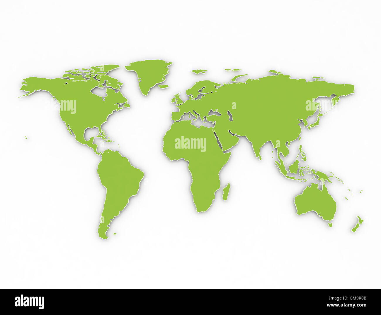 Grüne Welt Karte 3d mit Schatten Stockfoto