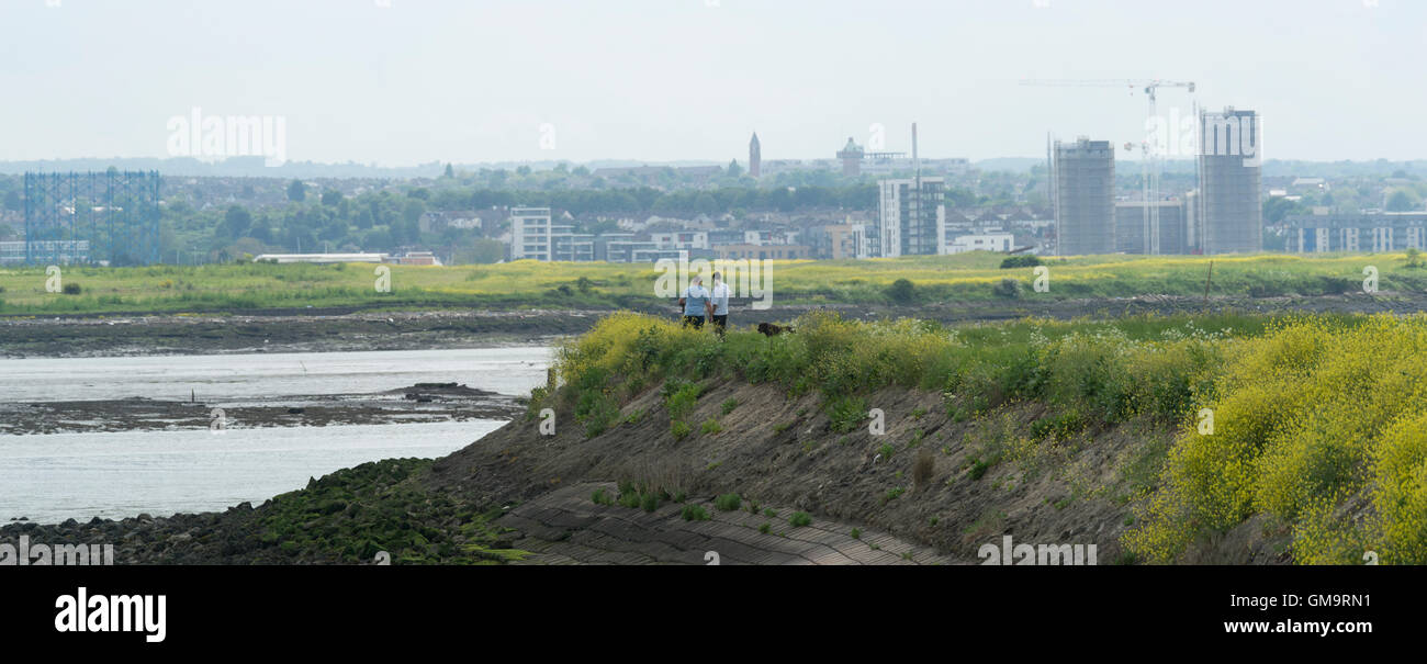 Menschen, Wandern, schauen, träumen, moderne Gebäude, Kommerzialisierung, ländlich, Landseite, Verbreitung zu erobern, den grünen Gürtel, Stockfoto