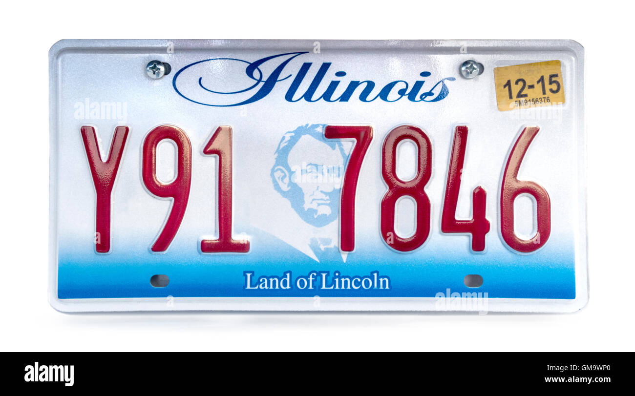 Nummernschild Illinois; Kfz-Kennzeichen. IL Illinois "Land of Lincoln" Nummernschild. Stockfoto