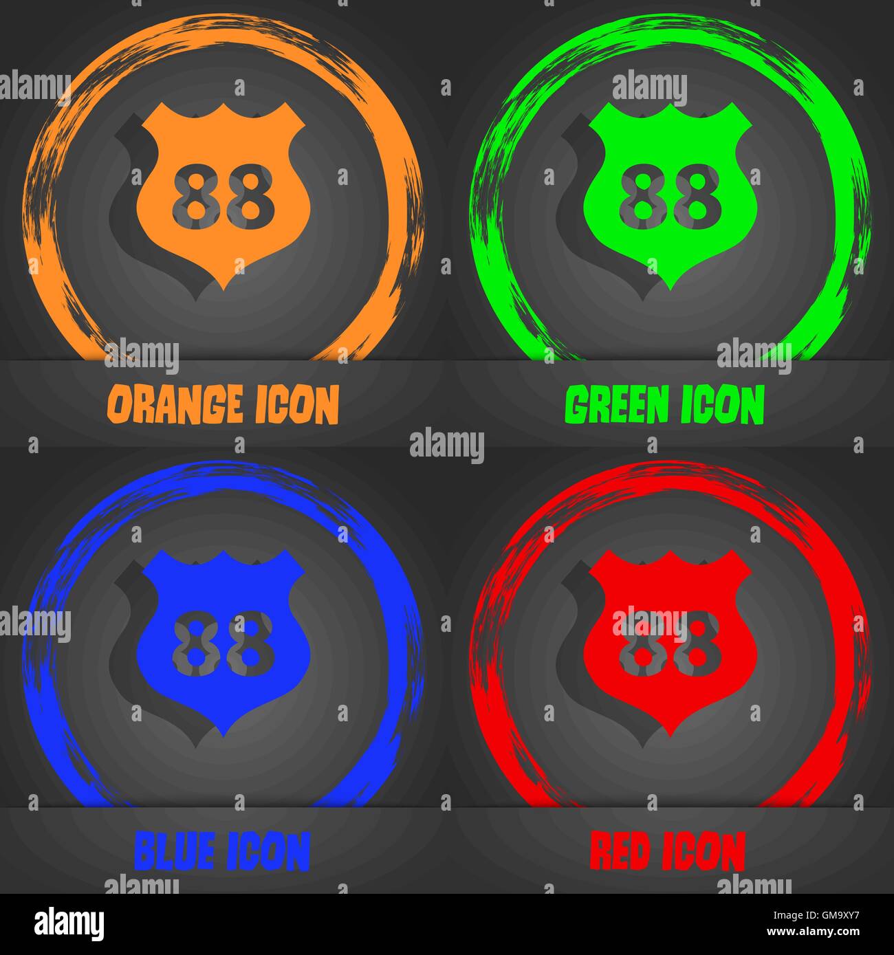 Strecke 88 Autobahn Symbol Zeichen. Moderne stilvolle. In orange, grün, blau, rot-Design. Vektor Stock Vektor