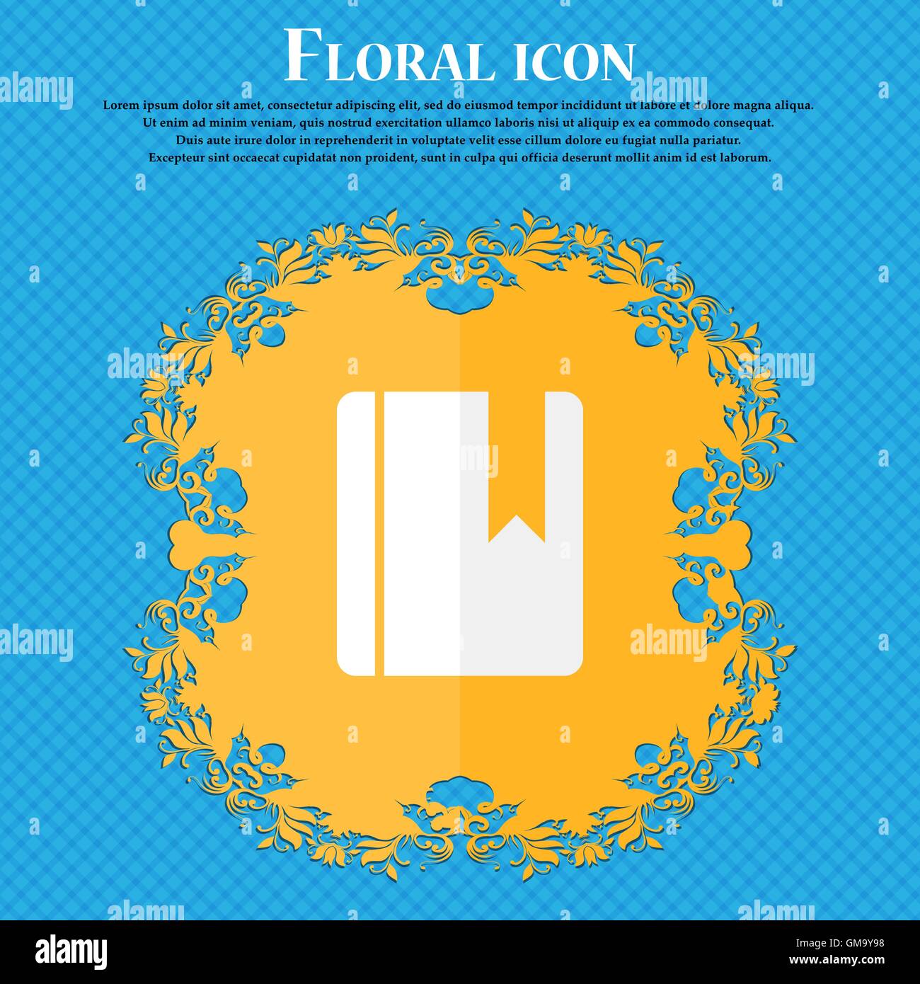 Buch-Lesezeichen. Flache Blütenmuster auf blauem abstrakten Hintergrund mit Platz für Ihren Text. Vektor Stock Vektor