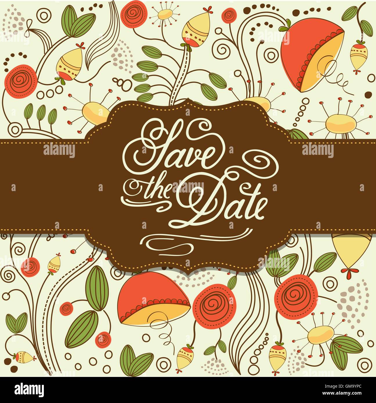 Aquarell Blumen Karte mit Nachricht "Save the Date" Stock Vektor