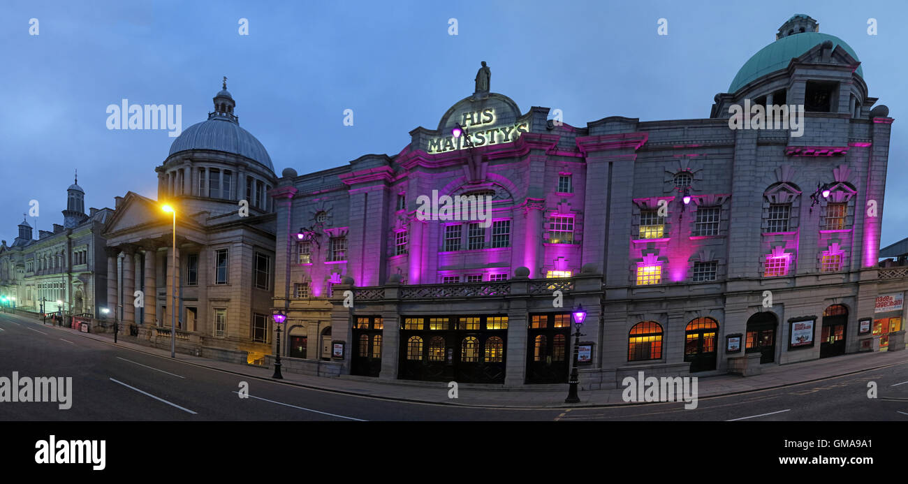 Seine Majestys Theaters, Aberdeen City Centre, Schottland, UK in der Nacht Stockfoto