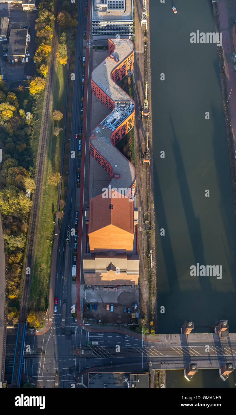 Antenne, National Archives am Schwanentor, Innenhafen, Luftaufnahme von Duisburg, Ruhr, Duisburg, Nordrhein-Westfalen, Stockfoto