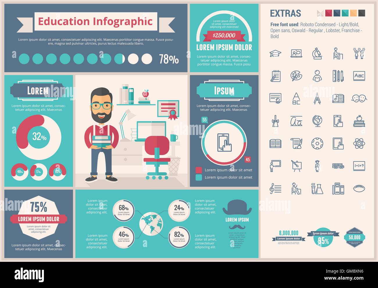 Bildung flache Bauweise Infografik Vorlage Stock Vektor