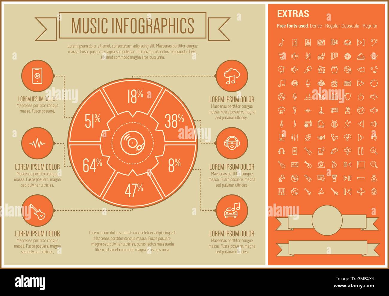 Musik-Line-Design-Infografik-Vorlage Stock Vektor