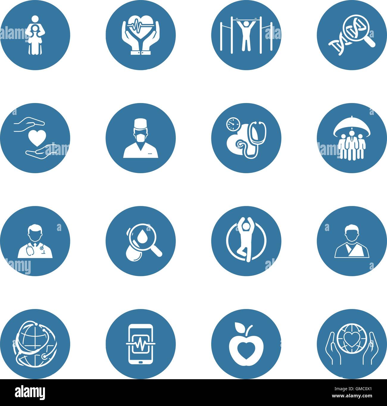 Medizin und Gesundheitswesen Icons Set. Flaches Design. Stock Vektor