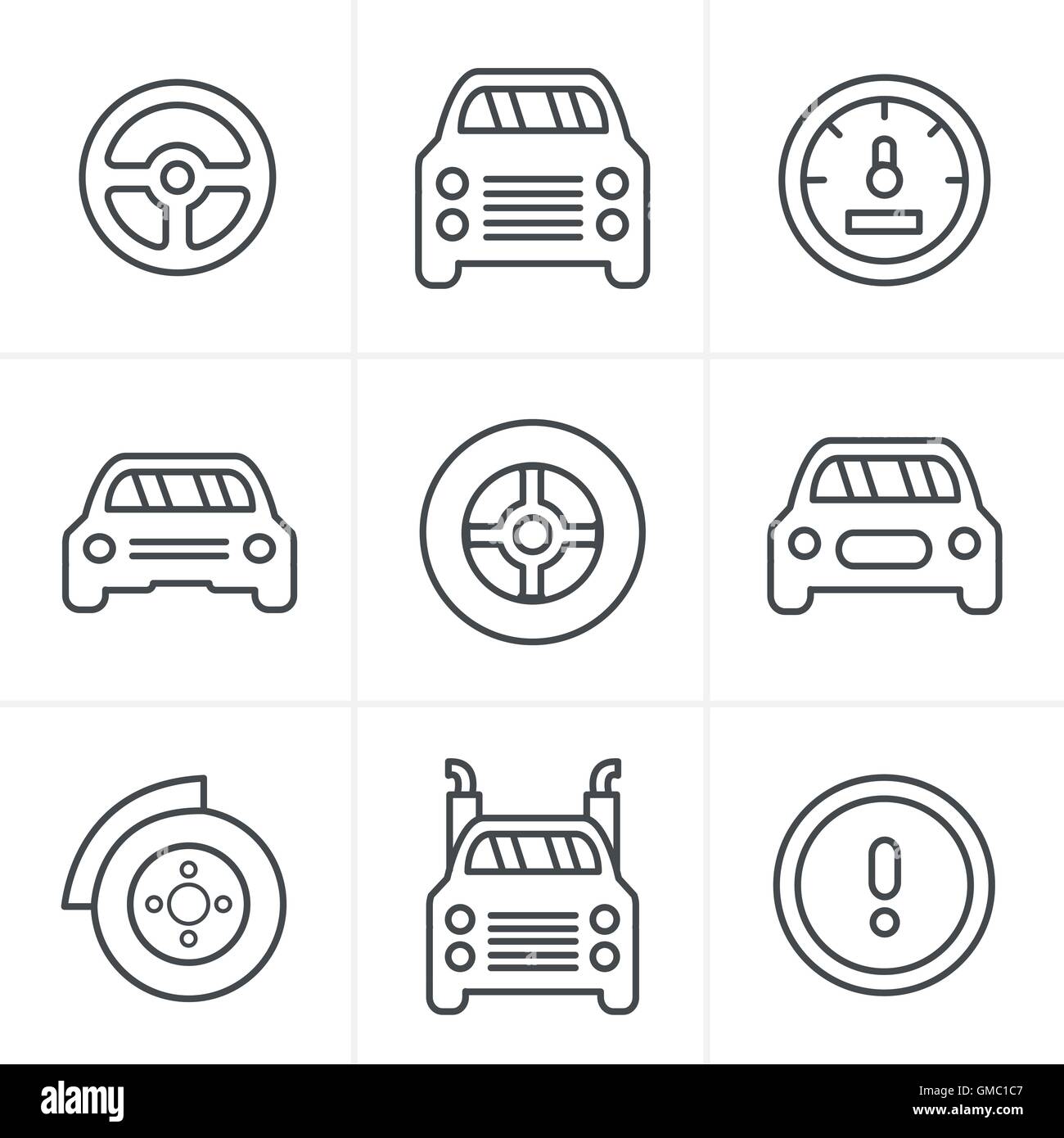 Zeile Symbole Stil Auto Icons Set, Vektor-Design Stock Vektor