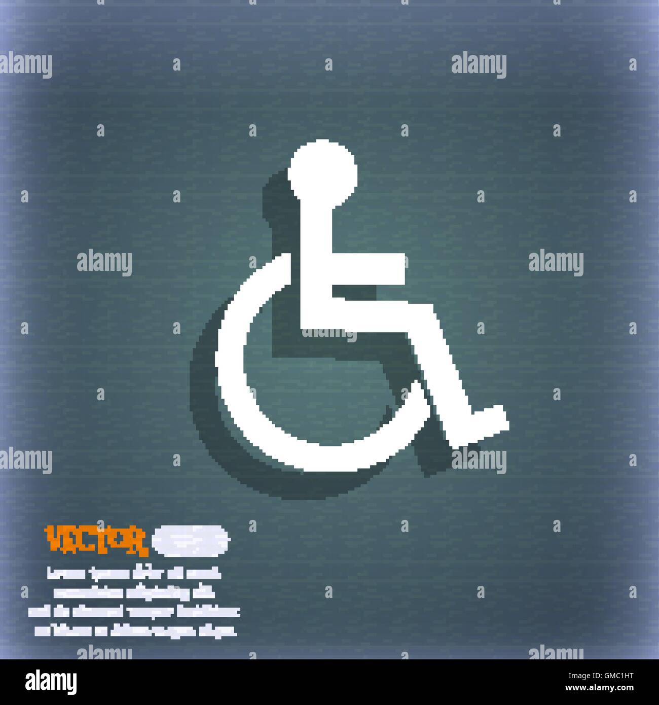 Deaktiviert zeichen Symbol. Menschen auf der Rollstuhl Symbol. Behinderte ungültige Zeichen. Auf dem blau-grünen Abstrakt Hintergrund mit Schatten und Platz für Ihren Text. Vektor Stock Vektor