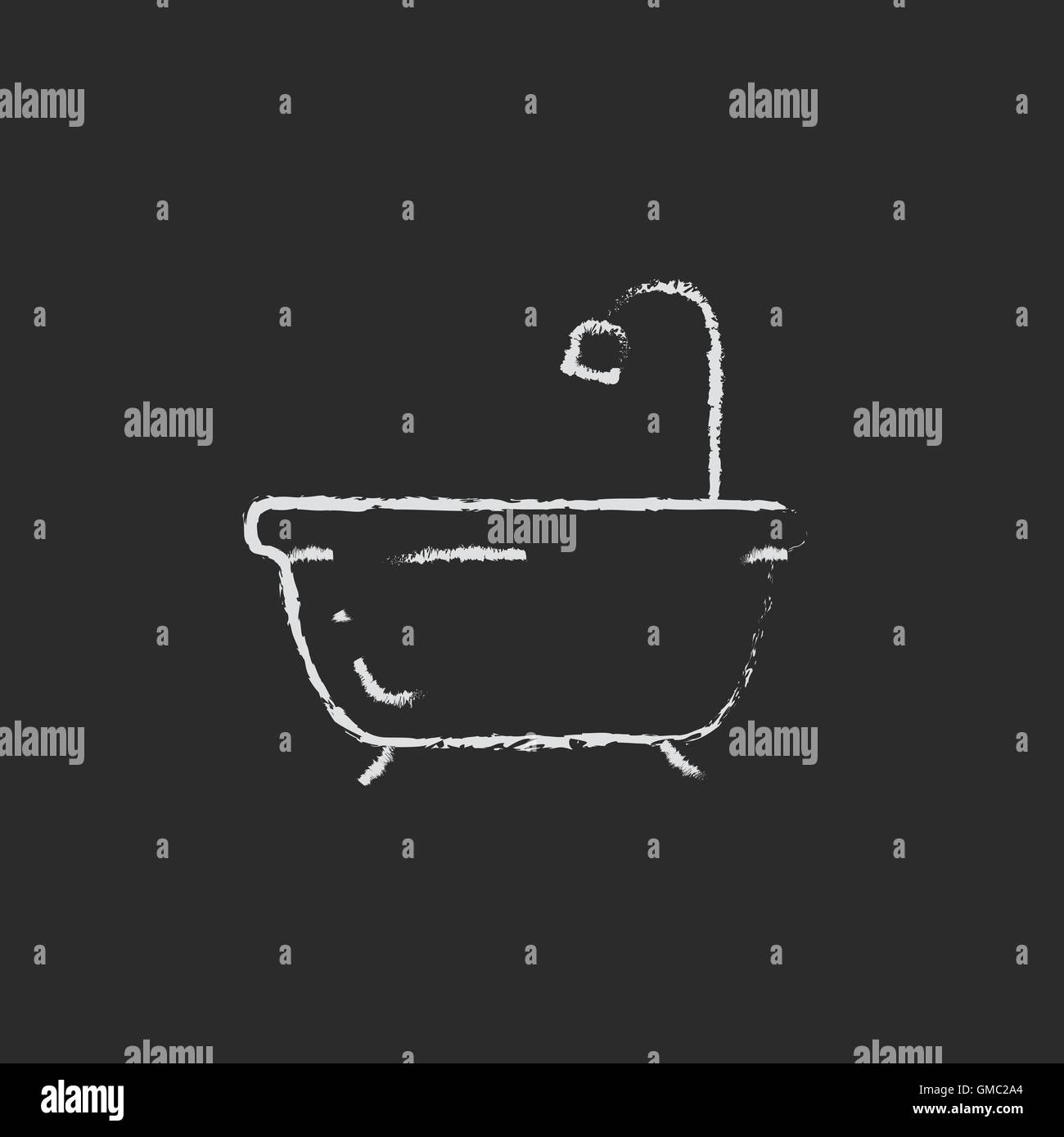 Badewanne mit Dusche-Symbol in der Kreide gezeichnet. Stock Vektor