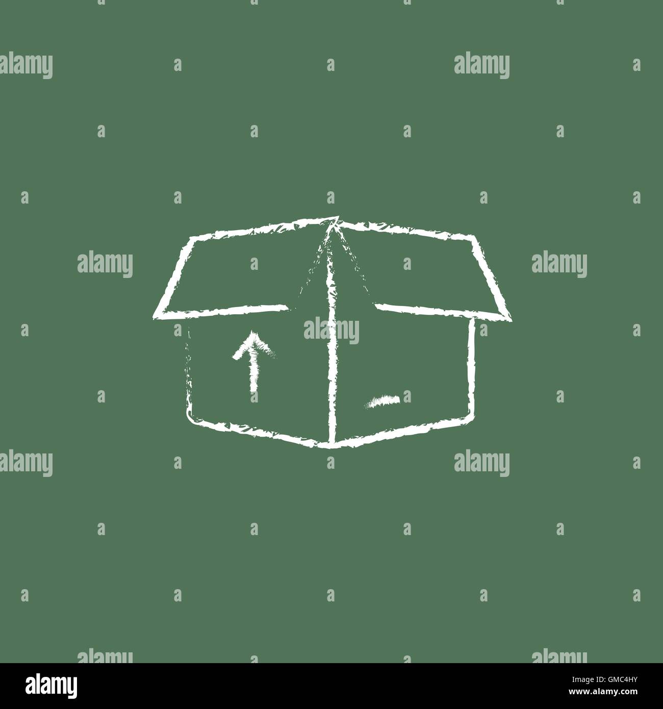 Offener Kasten mit Pfeil-Symbol in der Kreide gezeichnet. Stock Vektor