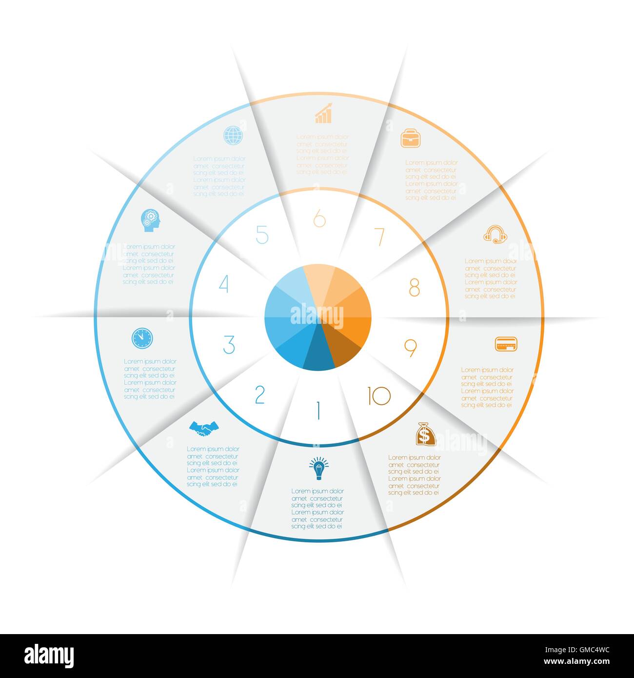 Ring aus farbigen Linien Infografik, eignet sich für Workflow-Layout, Grafik, Webdesign, zehn Optionen, Schritte, Textbereiche Stock Vektor