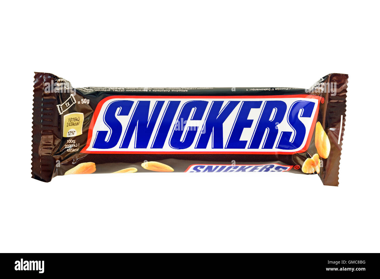 Snickers Bar, ausschneiden. Stockfoto