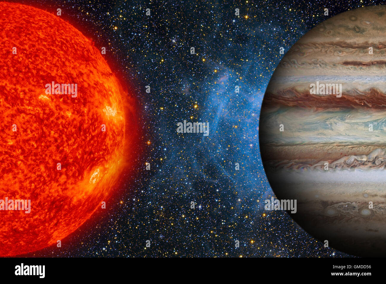 Sonnensystem - Jupiter. Es ist der fünfte Planet von der Sonne und der größte in unserem Sonnensystem. Seine riesigen Planeten. Stockfoto