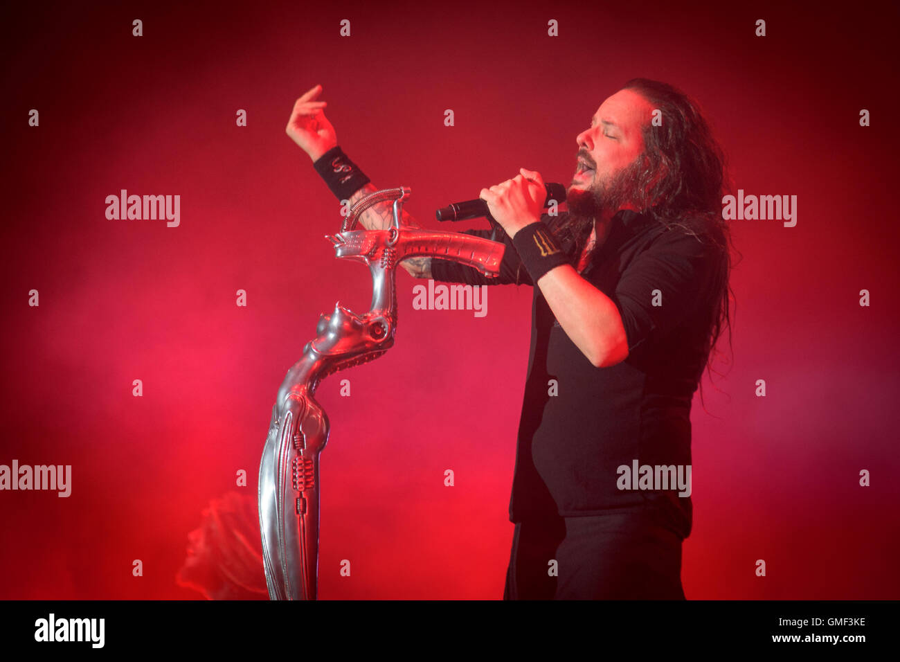 Toronto, Ontario, Kanada. 23. August 2016. US-amerikanische Metal-Band KORN bei durchgeführt ausverkauft Molson Canadian Amphitheater in Toronto. Bandmitglieder: JONATHAN DAVIS, JAMES "MUNKY" SHAFFER, REGINALD "FIELDY" ARVIZU, BRIAN 'HEAD' WELCH, RAY LUZIER © Igor Vidyashev/ZUMA Draht/Alamy Live News Stockfoto