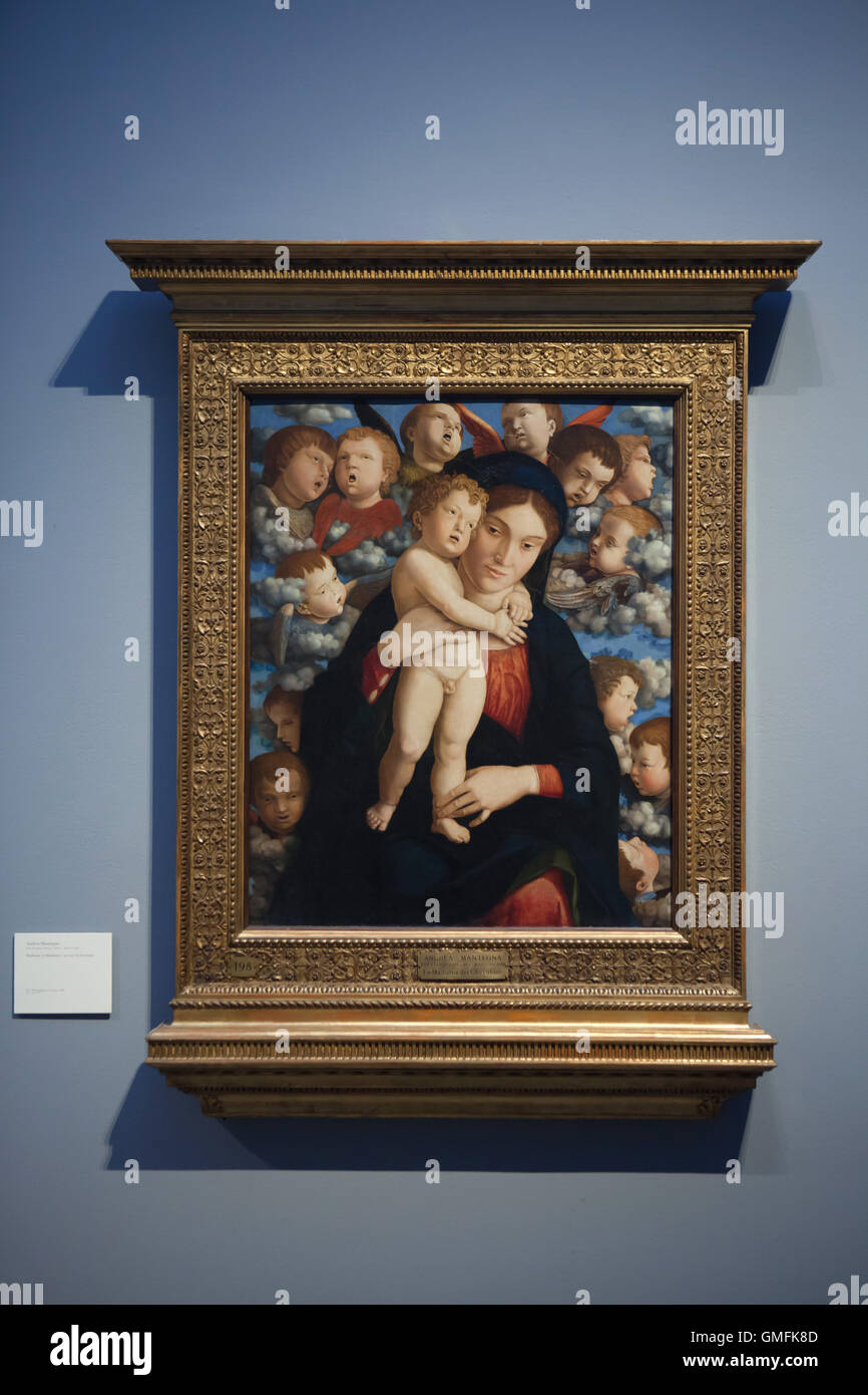 Gemälde "Madonna von der Cherubim" (ca. 1485) nördlichen italienischen Renaissance-Malers Andrea Mantegna in der Pinacoteca di Brera in Mailand, Lombardei, Italien angezeigt. Stockfoto
