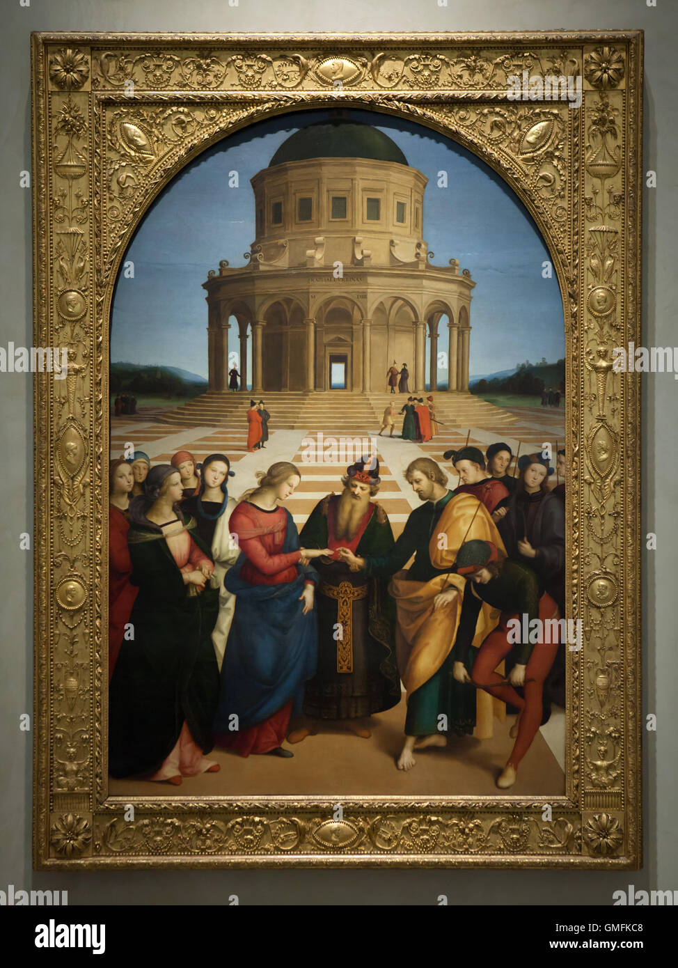 Gemälde "die Hochzeit der Jungfrau", auch bekannt als "Lo antike" (1504) von italienischen Renaissance-Malers Raffael in der Pinacoteca di Brera in Mailand, Lombardei, Italien angezeigt. Stockfoto