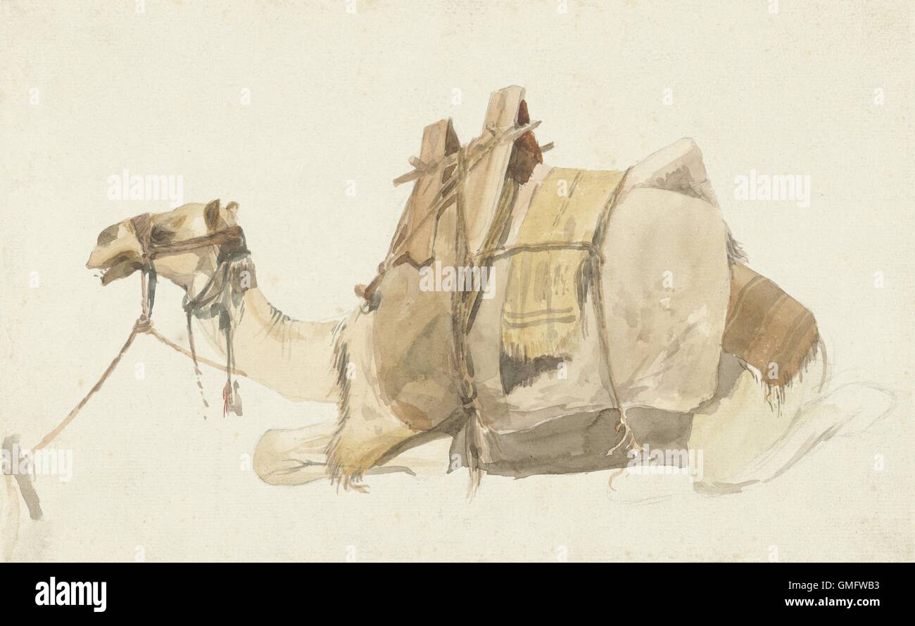 Sitzende beladenen Kamel, durch George Antoine Prosper Marilhat, französische 1821-47, Aquarellmalerei. Kamel verbleit mit Ladung. (BSLOC 2016 1 264) Stockfoto