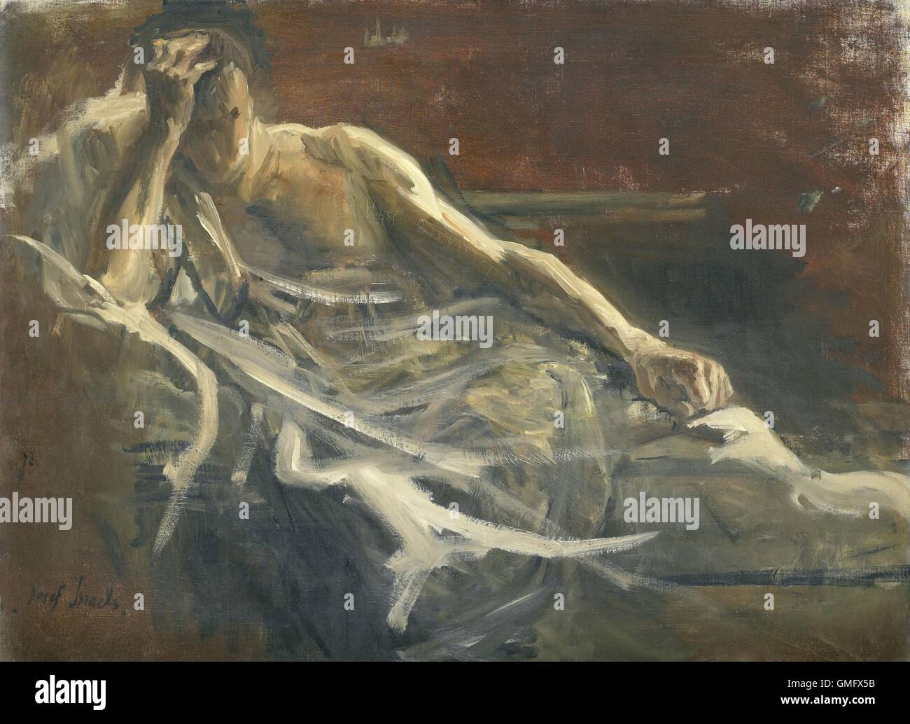 Saul, von Jozef Israels, 1899, niederländische Malerei, Öl auf Leinwand. Studie von Saul liegend auf der Couch, mit seiner rechten Hand auf der Stirn (BSLOC 2016 2 154) Stockfoto