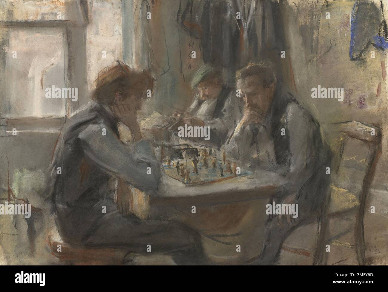 Die Schachspieler von Isaac Israels, 1875-1922, niederländische Kunst, farbige Kreidezeichnung auf Papier (BSLOC 2016 2 99) Stockfoto