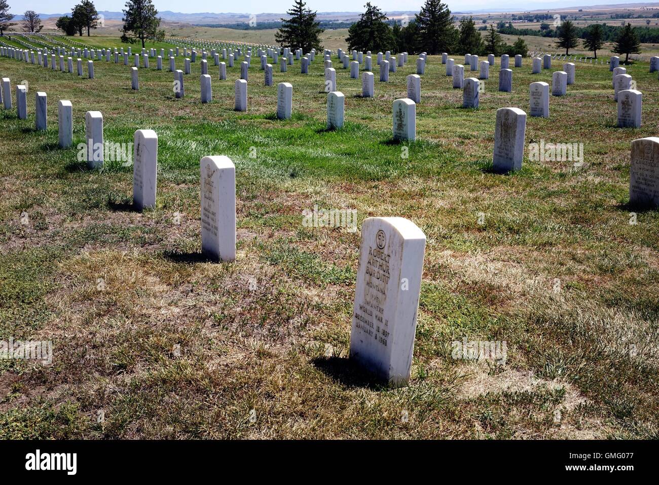 Militärische Grabsteine, Custer Staatsangehörig-Kirchhof, Little Bighorn Battlefield National Monument, Montana ausgerichtet Stockfoto