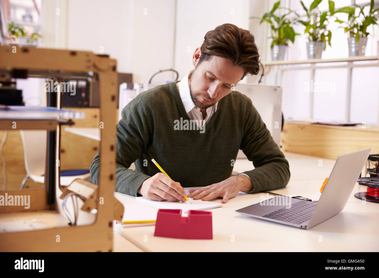 Designer-Zeichnung Skizze im 3D Designstudio Stockfoto